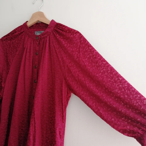 By Anthropologie Susanna Burnout Velvet Button Up Blouse 3/4 Sleeves Medium - Picture 6 of 17